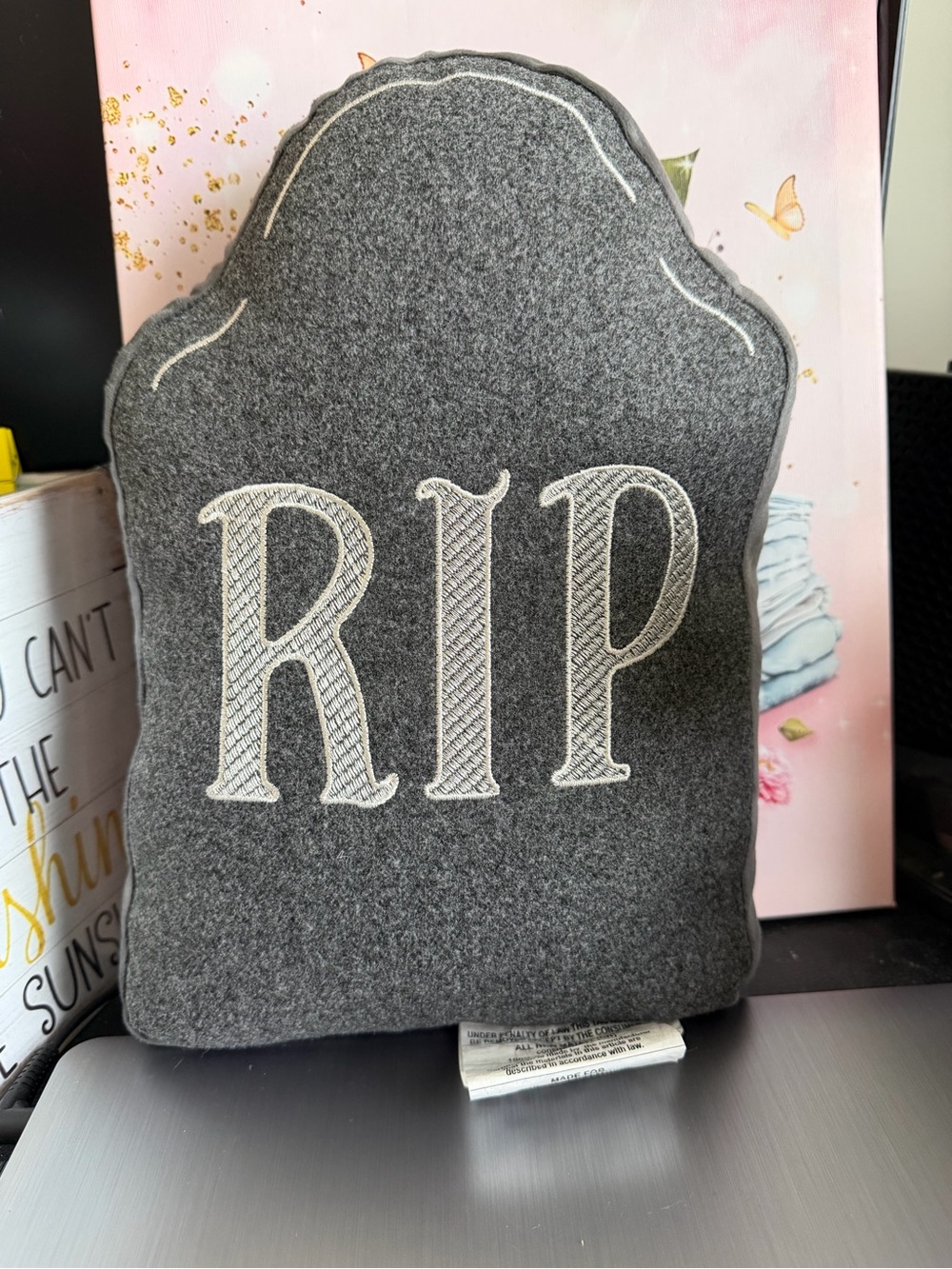 Target Gray Felt RIP Tombstone Accent Pillow